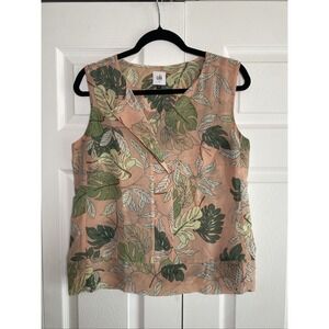 Cabi‎ Monstera Leaf Tank Top Womens Size S Pink Green Tropical Chiffon Blouse